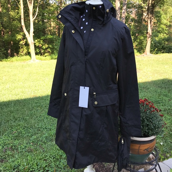 Cole Haan Back Bow Packable Hooded Raincoat - Picture 2 of 7